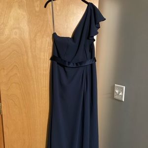 Vera Wang Navy One Shoulder Gown